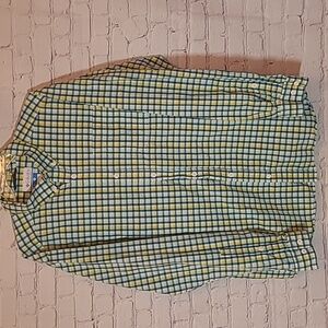 Columbia Large Green Blue Yellow Checked Shirt Long Sleeve Button Down Classic
